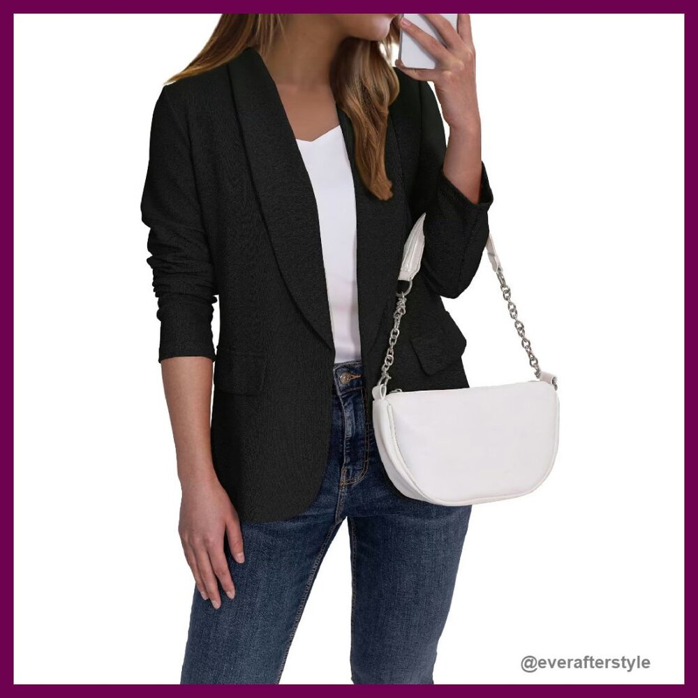 Women's Blazer Business Casual Lapel Collar Long Sleeve Open Front Jacket
